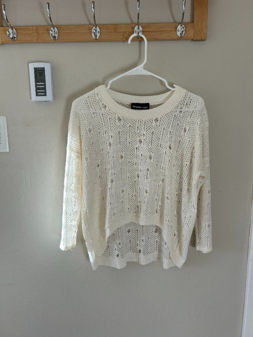 Distressed White Knit Sweater | Kids XL (Fits Adult S) | Lightweight